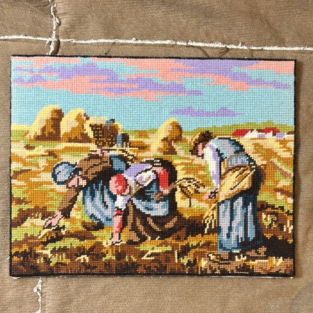 Vintage Needlepoint Art with Farmers Made in Finland 12x15.5